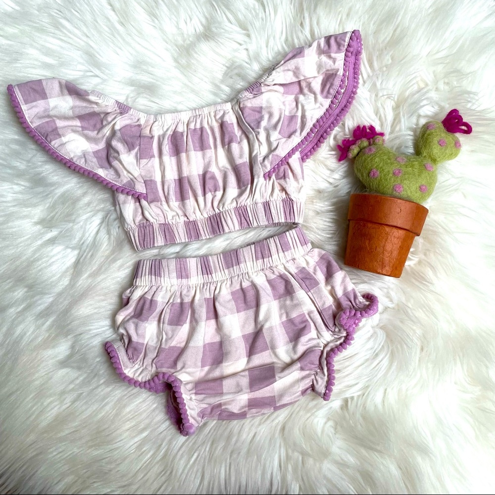 Kate Quinn - 2 Piece Sunsuit Mauve Gingham: 3-6mos